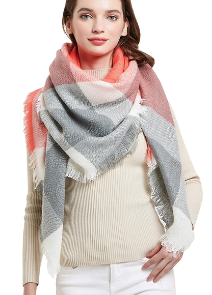 Wander Agio Womens Warm Blanket Scarf Square Shawls Infinity Scarves Stripe Plaid Orange Colour 9
