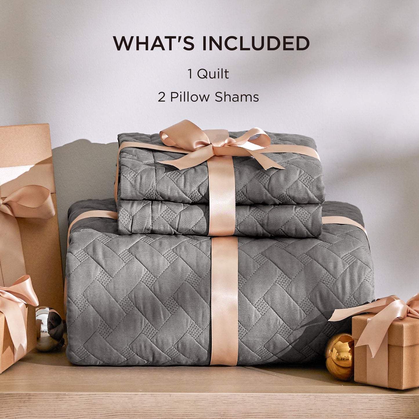 Bedsure Quilts King Size - Grey Bedspreads King Size with Basket Weave Pattern, Soft Quilt Bedding Set, Lightweight Comforter Set Coverlet for All Seasons with 2 Pillow Shams (106" x 96")