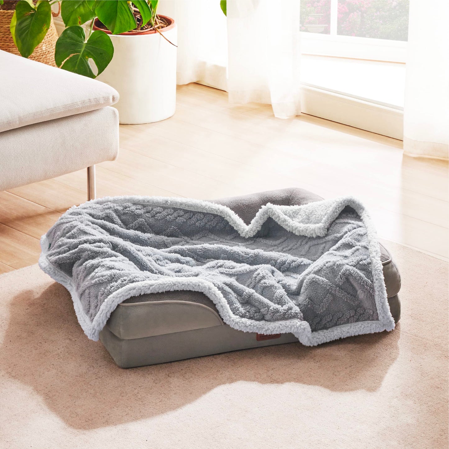 Lesure Large Dog Blanket Washable - 80x100cm Waterproof Blanket for Medium Dogs and Large Cats, Soft Pet Throw Protects Bed and Sofa with Soft Plush, Grey