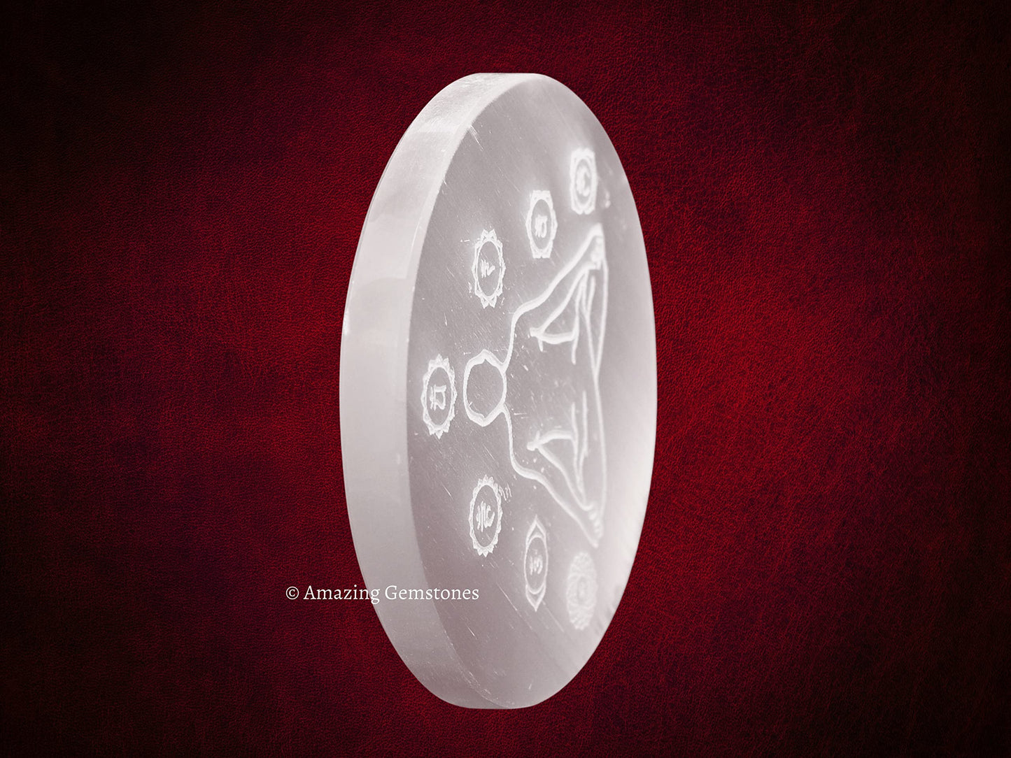 Amazing Gemstone Selenite Crystal Charging Plate for Crystals and Healing Stones, 4" Selenite Crystal Plate Engraved Buddha Coaster for Home, Office Table Decor (Selenite Round Disc)