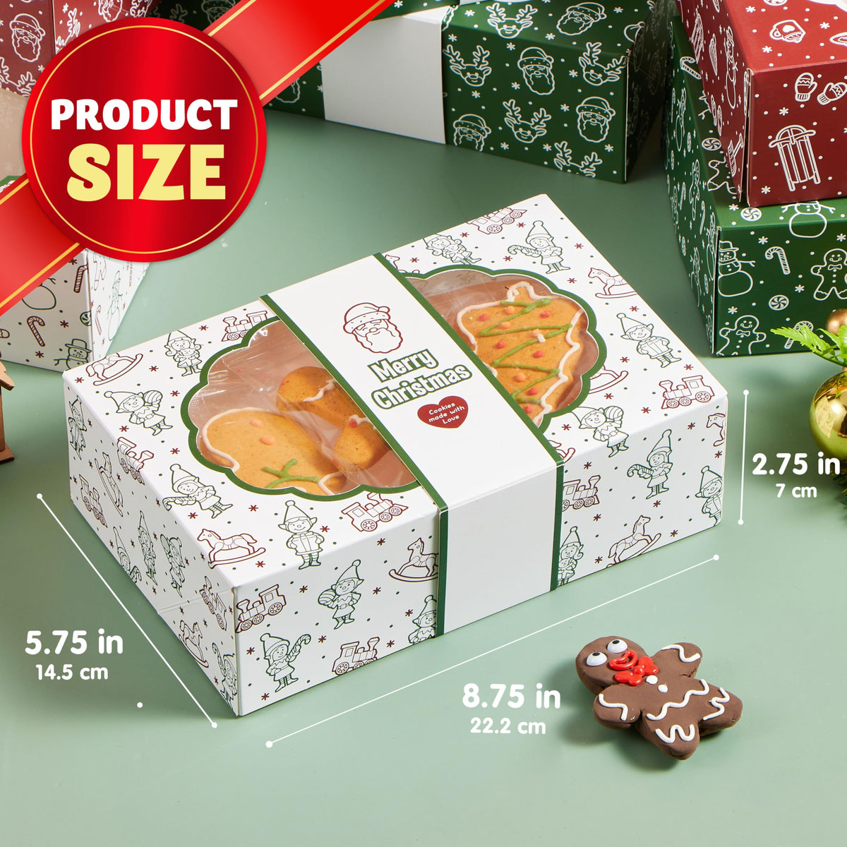 JOYIN 12PCS Christmas Cookie Boxes for Gift Giving, 8.5" x 5.75" x 2.75" Xmas Holiday Bakery Treat Boxes with Window, 4 Design Cookie Containers Box for Baked Goods, Cupcake, Pastry, Candy