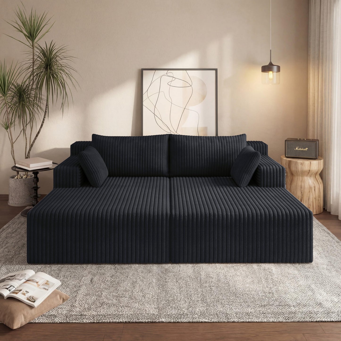 KEIKI 71" L Oversized Double Lounge Chaise Indoor, Corduroy Deep Seat Sectional Modular Couch Sleeper Loveseat Chair, Boneless Upholstered Reading Lazy Cloud Plush Sofa Bed for Living Room, Bedroom