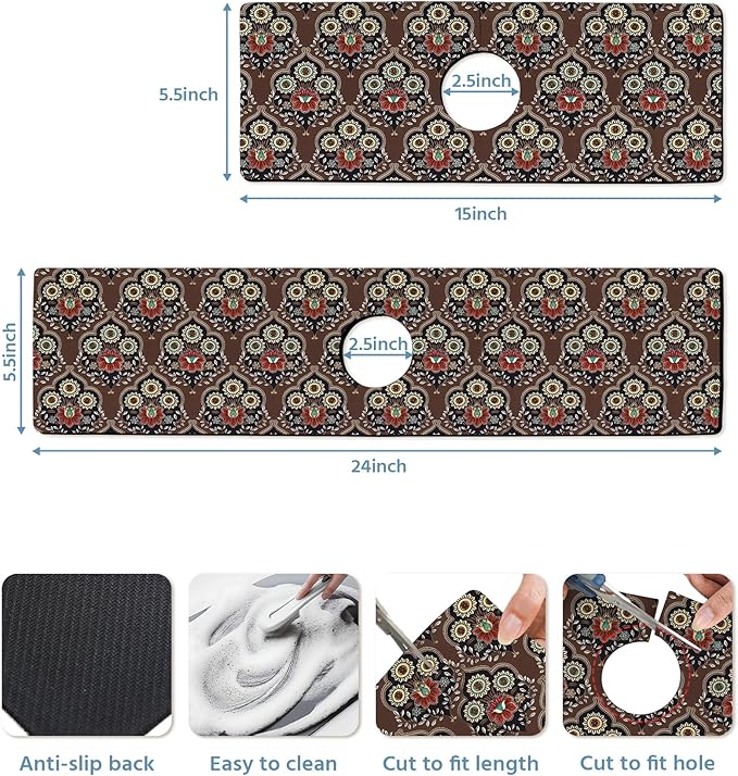 Patterned Sink Faucet Mat Kitchen Splash Guard Super Absorbent Drying Mat