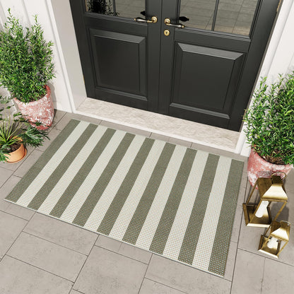 OJIA Outdoor Rug 3'x5', Washable Entryway Rugs Indoor Fall Front Door Mat Cotton Woven Checkered Front Door Rug Small Area Rug Halloween Doormat for Porch Kitchen Patio Bathroom (Green/White/Tan)