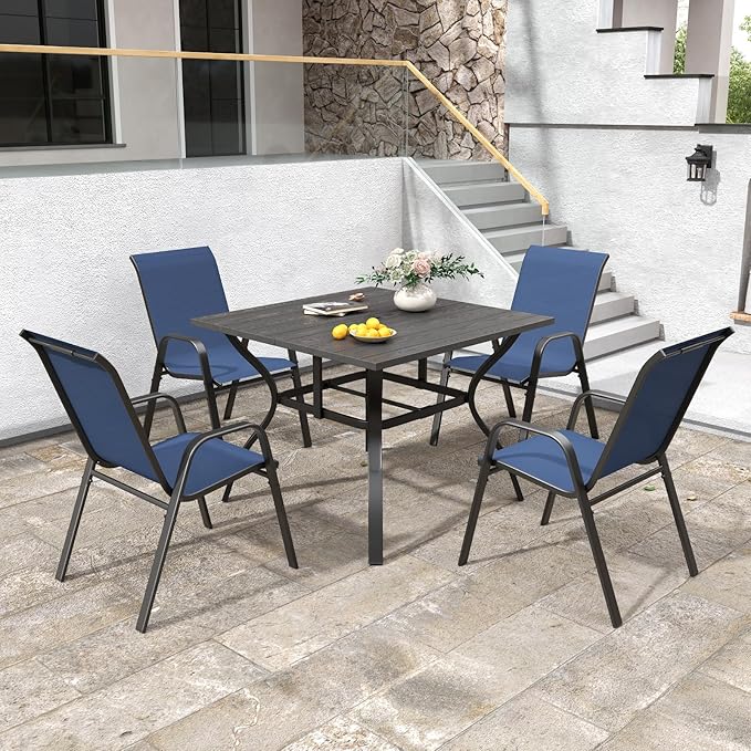 Patio Chairs Set of 8, Stackable Outdoor Dining Chairs for All Weather Textilene Fabric & Metal Frame, Outdoor Chairs Set for Backyard Deck Garden