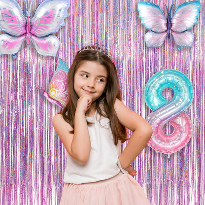 Tinsel Curtain Pink Glitter - GREATRIL Girls Tinsel Curtains Pastel Foils Fringe Party Decoration Background for Unicorn Mermaid Fairy Princess Birthday School Child School Party