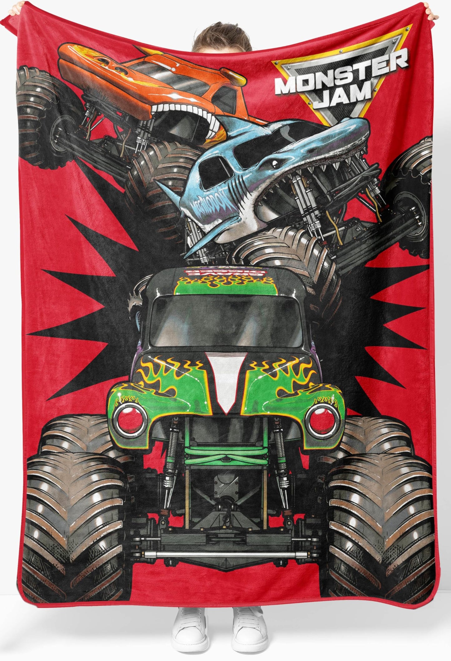 Jay Franco Kids Plush Throw Blanket – Soft & Cozy Fleece Throw for Bedroom & Couch Décor, Official Licensed Product, Red - Monster Jam, 46x60 - Throw Blanket