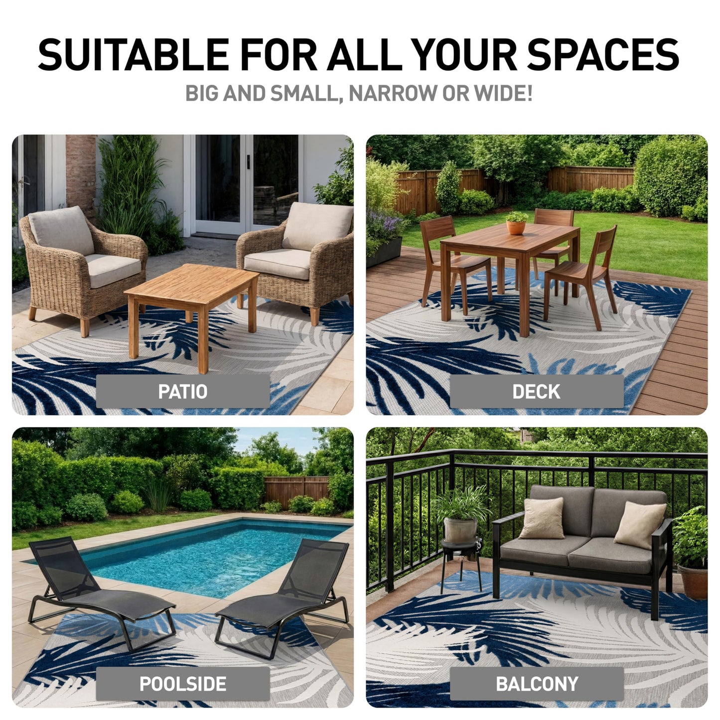 Rugshop Navy Lucca Contemporary Floral Indoor/Outdoor Area Rug Durable Polypropylene, Weather Resistant, Easy to Clean for Backyard, Deck and Outdoor Lounge 12' x 15'