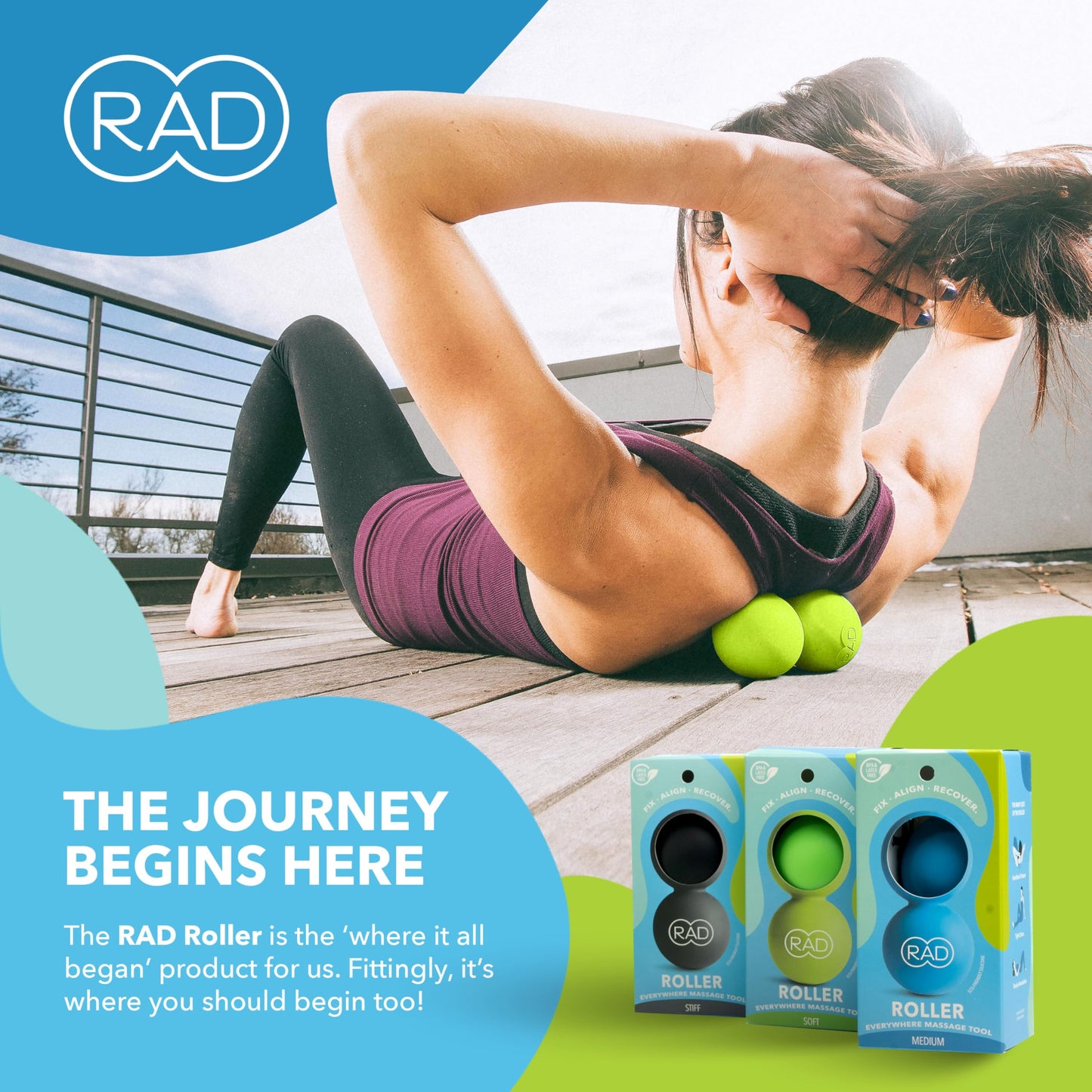 RAD Original Peanut Massage Ball – Medium Density Yoga Deep Tissue Roller Ball – Myofascial Release for Back, Neck, Feet, Psoas & Spine – Suboccipital & Thoracic Trigger Point Therapy
