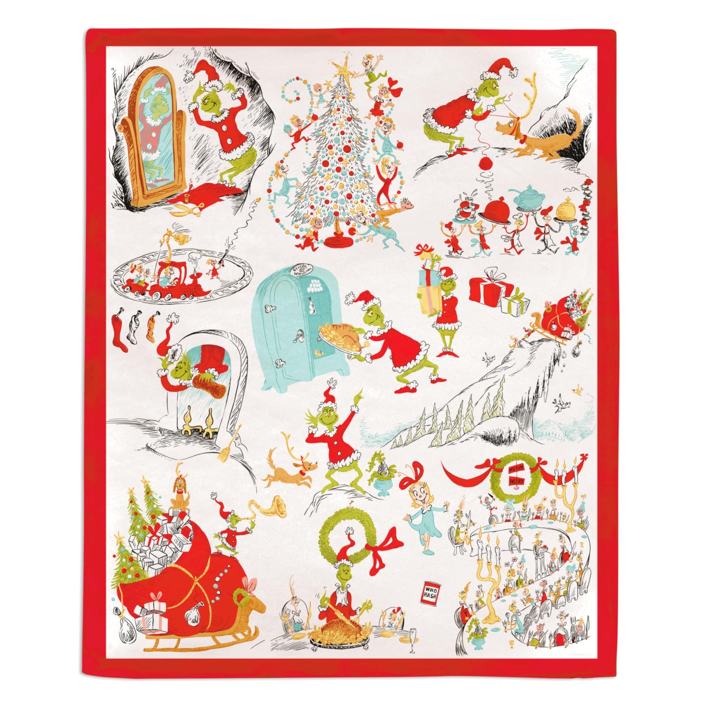 Hallmark Dr. Seuss's How The Grinch Stole Christmas! Throw Blanket (Storybook Scenes), 50x60