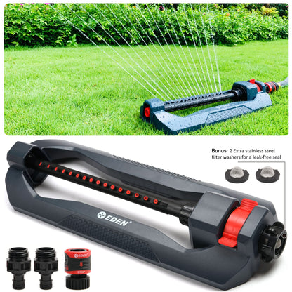 Eden 96213 Lawn & Garden Essential Oscillating Water Sprinkler for Yard W/Quick Connect Starter Set, Covers up to 3,600 sq. ft, Heavy Weight Base
