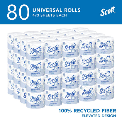 Scott Professional 100% Recycled Fiber Standard Roll Bulk Toilet Paper (13217), 2-Ply, Elevated Design, White, Individually Wrapped (80 Rolls of 473 Sheets, 37,840 Sheet Total)
