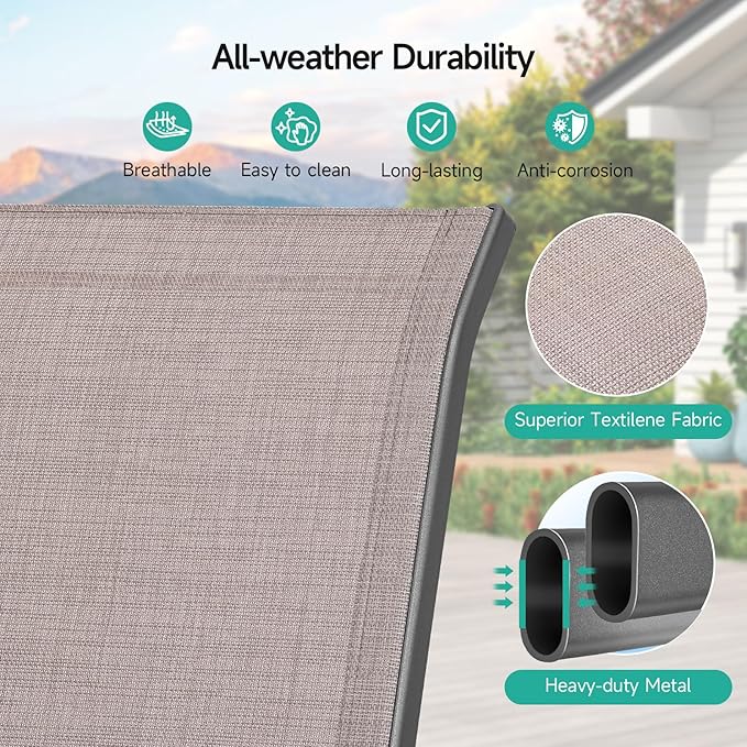 Patio Chairs Set of 6, Easily Set Up Stackable Outdoor Dining Chairs with High Back and Wide Seat, All Weather Breathable Outdoor Chairs Set of 6 with Metal Frame for Backyard Deck Pool, Brown
