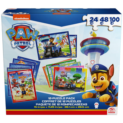 Spin Master Games, PAW Patrol Puzzles 12-Pack, 24, 48, & 100 Pieces, Kids Puzzles, Featuring Chase, Marshall, Skye, Everest, Rubble, Zuma, Rocky, for Ages 4 & Up