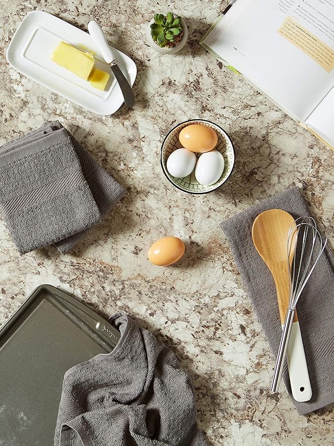 DII Basic Terry Collection Waffle Dishtowel Set, Solid Gray, 4 Piece