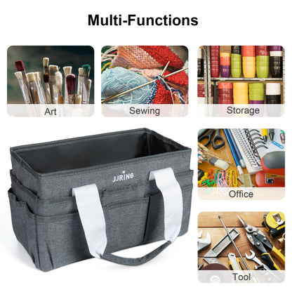 JJRING Craft Organizer Tote Bag, Art Storage Caddy with Multiple Pockets, Grey Sewing Bag for Art, Craft, Scrapbooking, Medical, and Office Supplies Storage