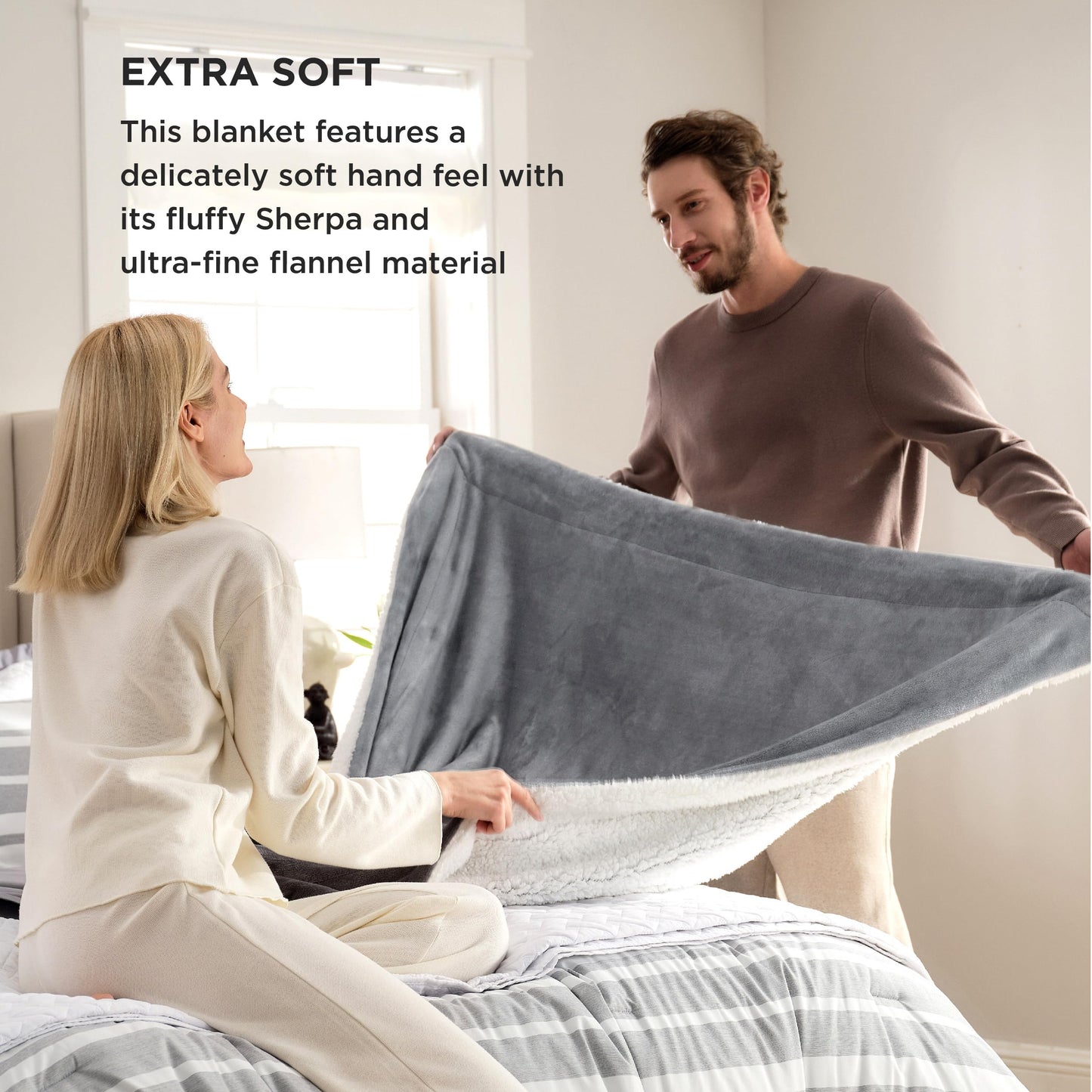Bedsure Sherpa Fleece Throw Blanket - Fluffy Microfiber Solid Blankets for Bed and Couch Throw/Single Size, Silver Grey, 130x150cm