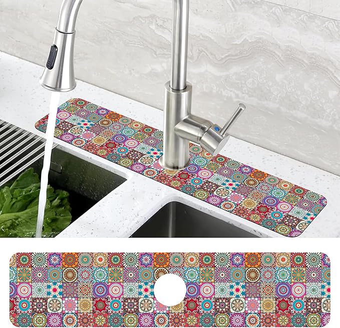 Faucet Draining Mat For Kitchen Sink Mexican Tiles Diatom Mud Absorbent Drain