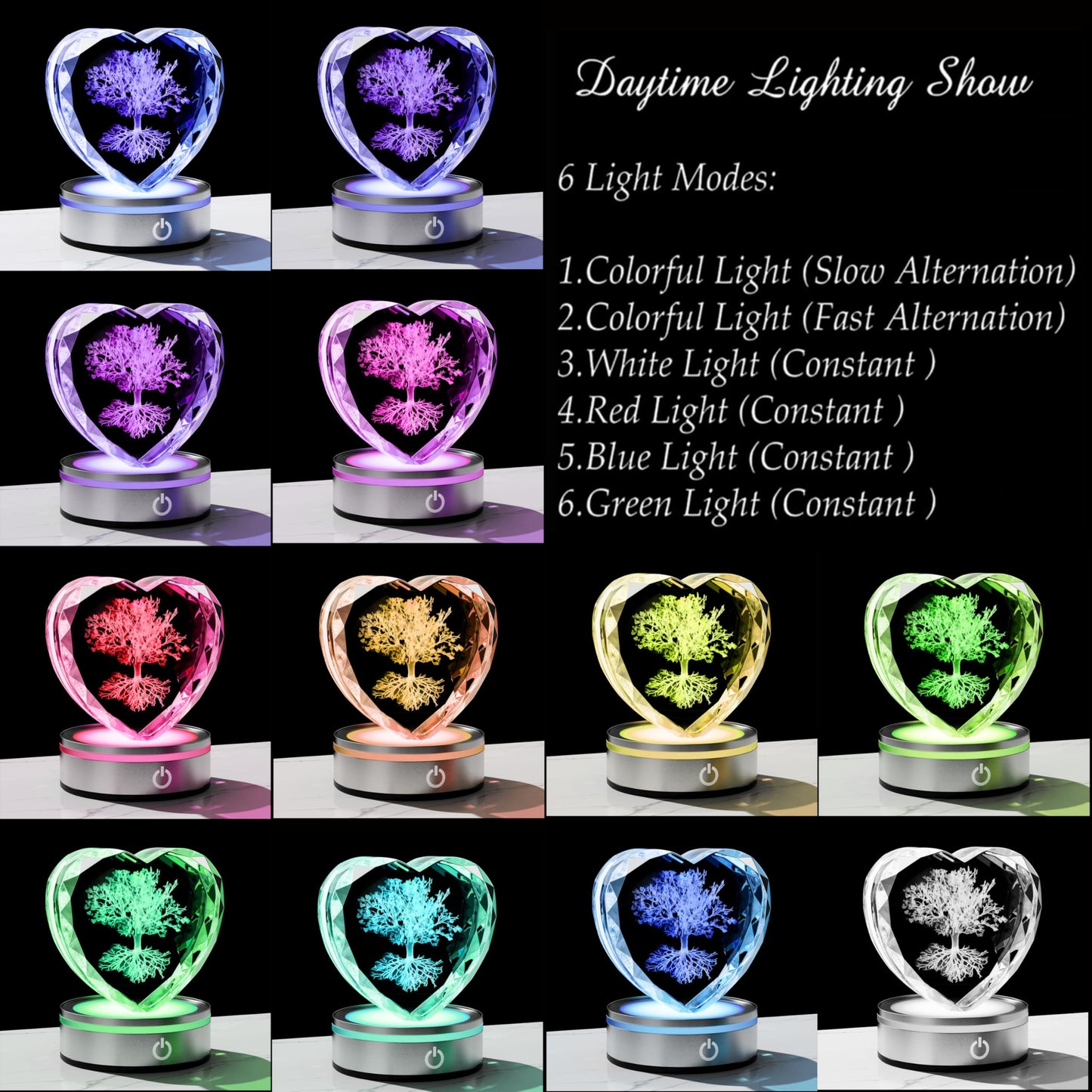 Qianwei Tree of Life Gifts for Women 3D Crystal Heart - Laser Tree of Life Decor Glass Animals Gifts Figurines Statue Stuff for Room Decorations Night Light