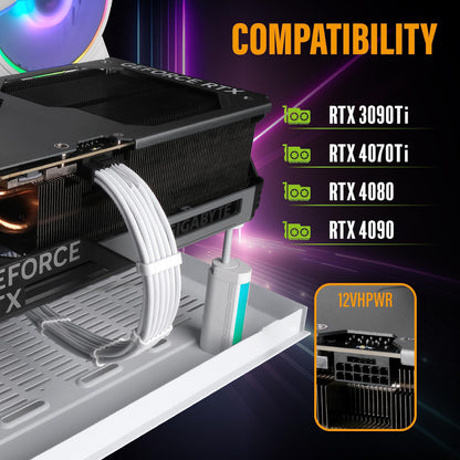 EZDIY-FAB 16pin (12+4) 12VHPWR PCIe 5.0 GPU Power Sleeved Cable Extension, Male to Female, Compatible with RTX 5080, 5070, 4090, 4080, 4070,16AWG with Cable Combs-White