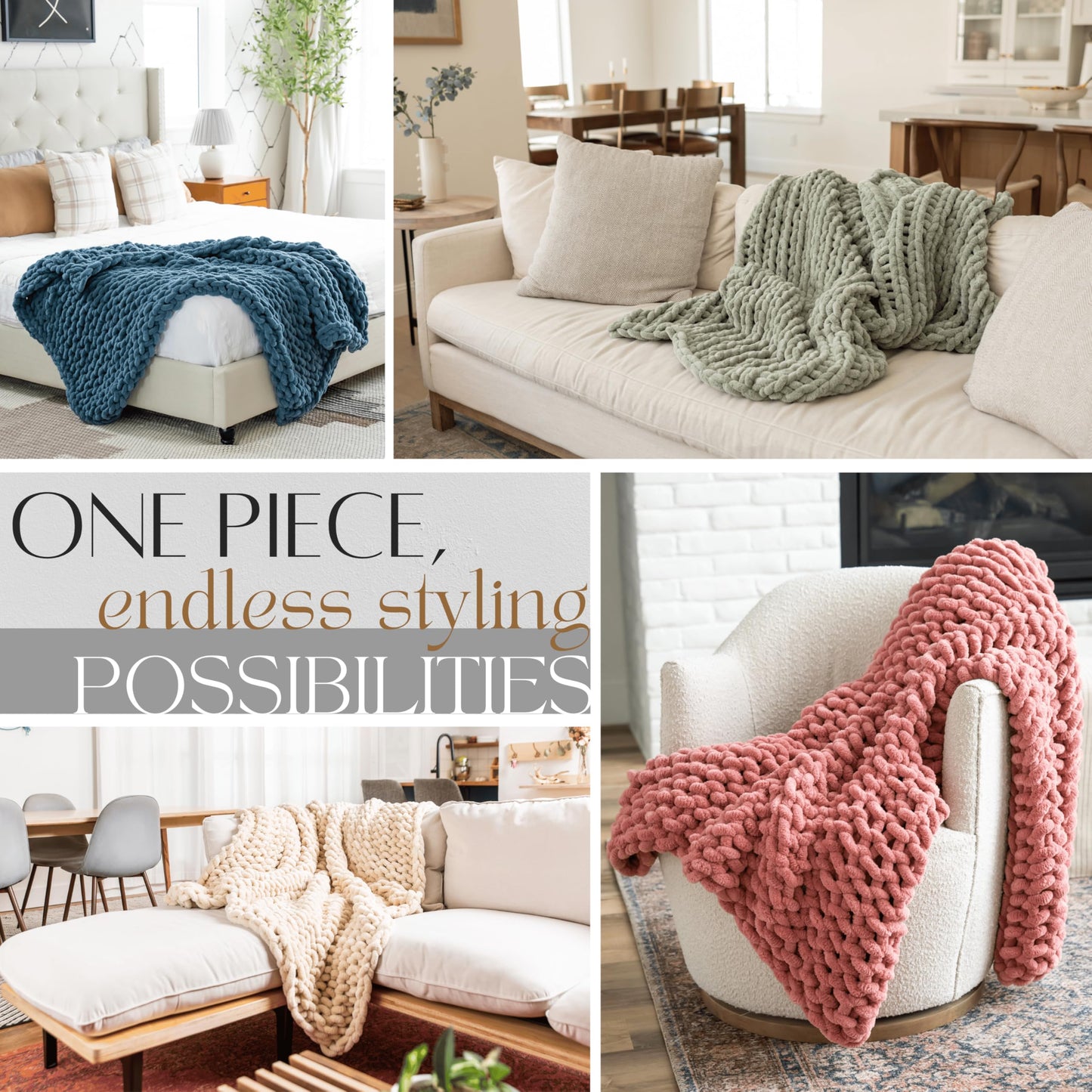 SAMIAH LUXE Chunky Knit Throw Blanket 50x60, Buttercream Cream Chenille Throw Blanket for Couch Bed Sofa, Soft Fluffy Cable Knit Blanket, Oeko-TEX Certified, Machine Washable