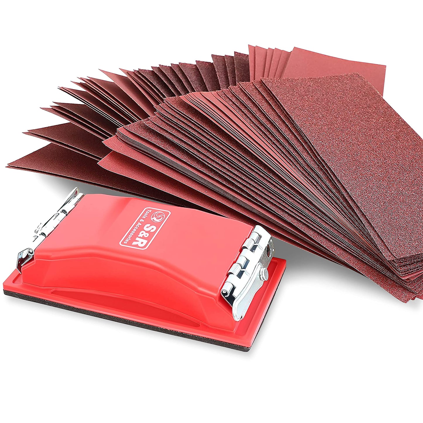 S&R Sandpaper Set with Hand Sanding Block – 80 Sheets (P40–P400) | 93 x 230 mm | 165 x 85 mm Manual Sander | Ideal for Wood, Metal, Plastic, and More