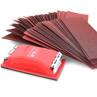 S&R Sandpaper Set with Hand Sanding Block – 80 Sheets (P40–P400) | 93 x 230 mm | 165 x 85 mm Manual Sander | Ideal for Wood, Metal, Plastic, and More