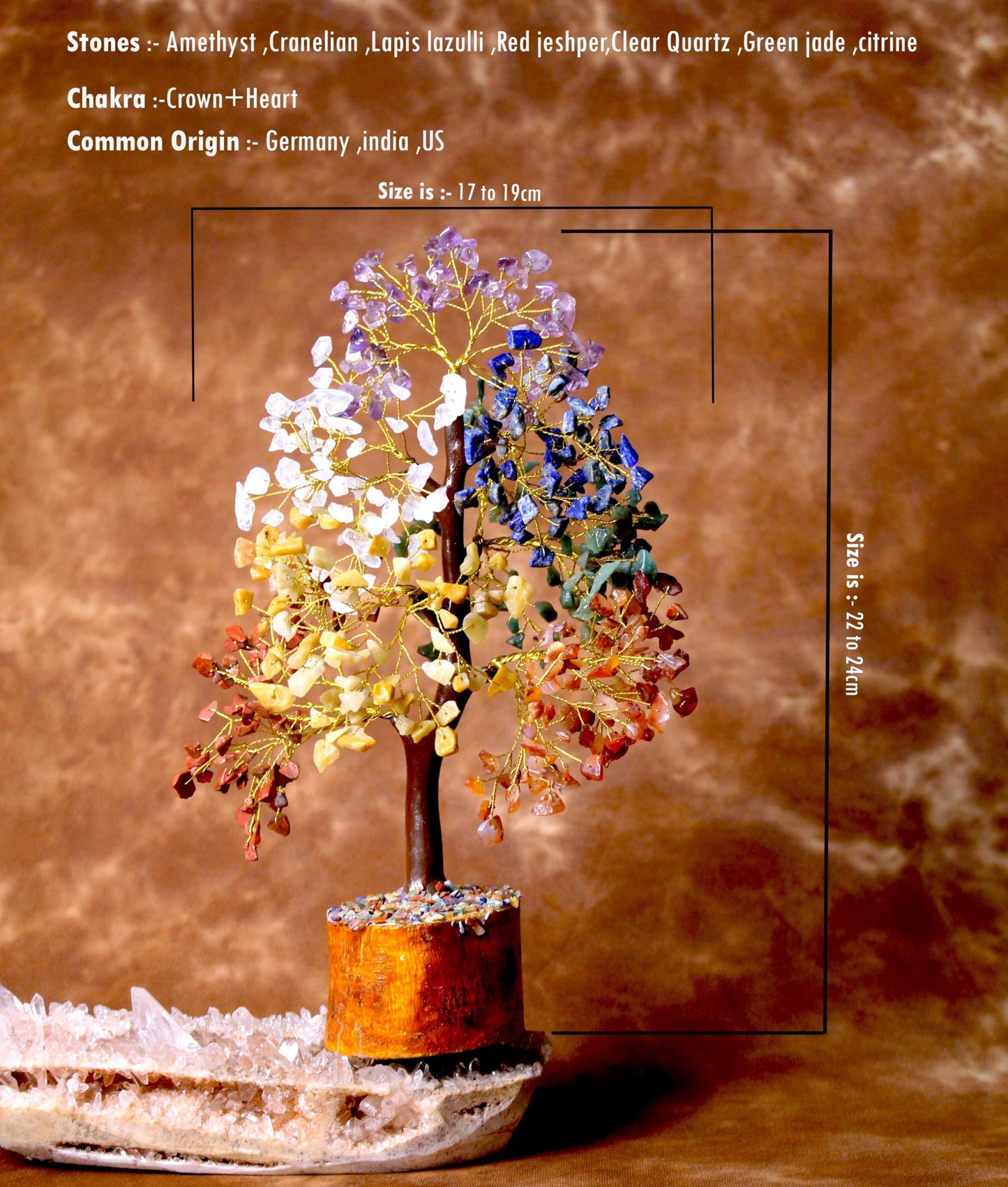 Crystal Tree of Life - 7 Chakra Healing Crystal Bonsai Tree for Home & Office Decor | Handmade Gemstone Money Tree for Positive Energy, Good Luck & Wealth | Spiritual Birthday Gift for Women & Mom