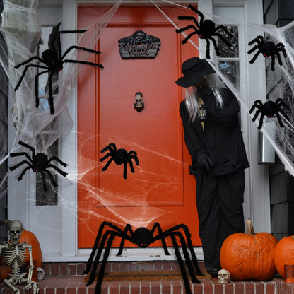 jollylife 7PCS Halloween Decorations Outdoor Fake Giant Spiders - Scary Props for Yard Haunted House Indoor Party Decor Supplies (47”×1pcs, 30”×1pcs, 20”×2pcs, 12”×3pcs)