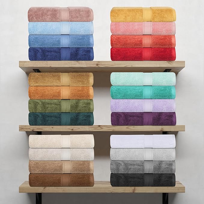 SUPERIOR Solid Egyptian Cotton Towel Set, Washcloths 13” x 13”, Hand Towels 20”