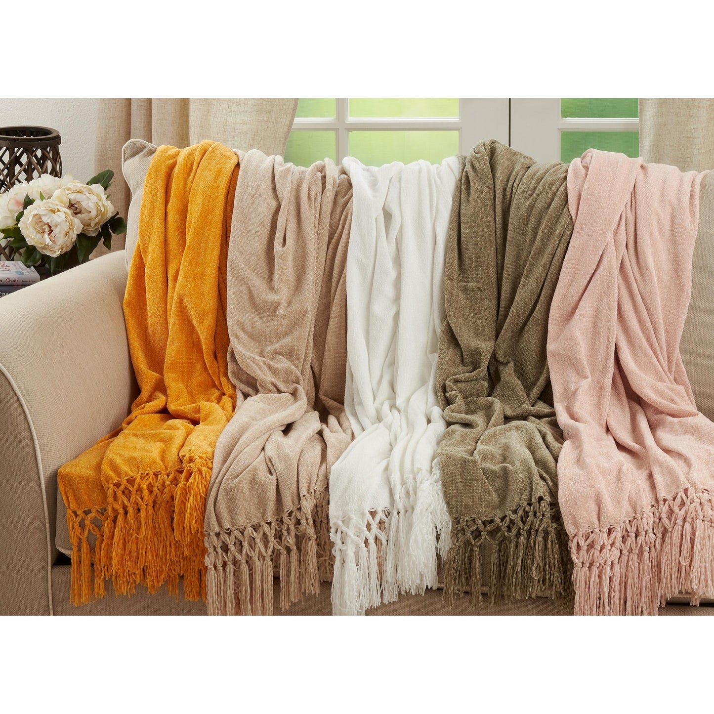 SARO LIFESTYLE Sevan Collection Knotted Chenille Throw Blanket, 50" x 60", Blush