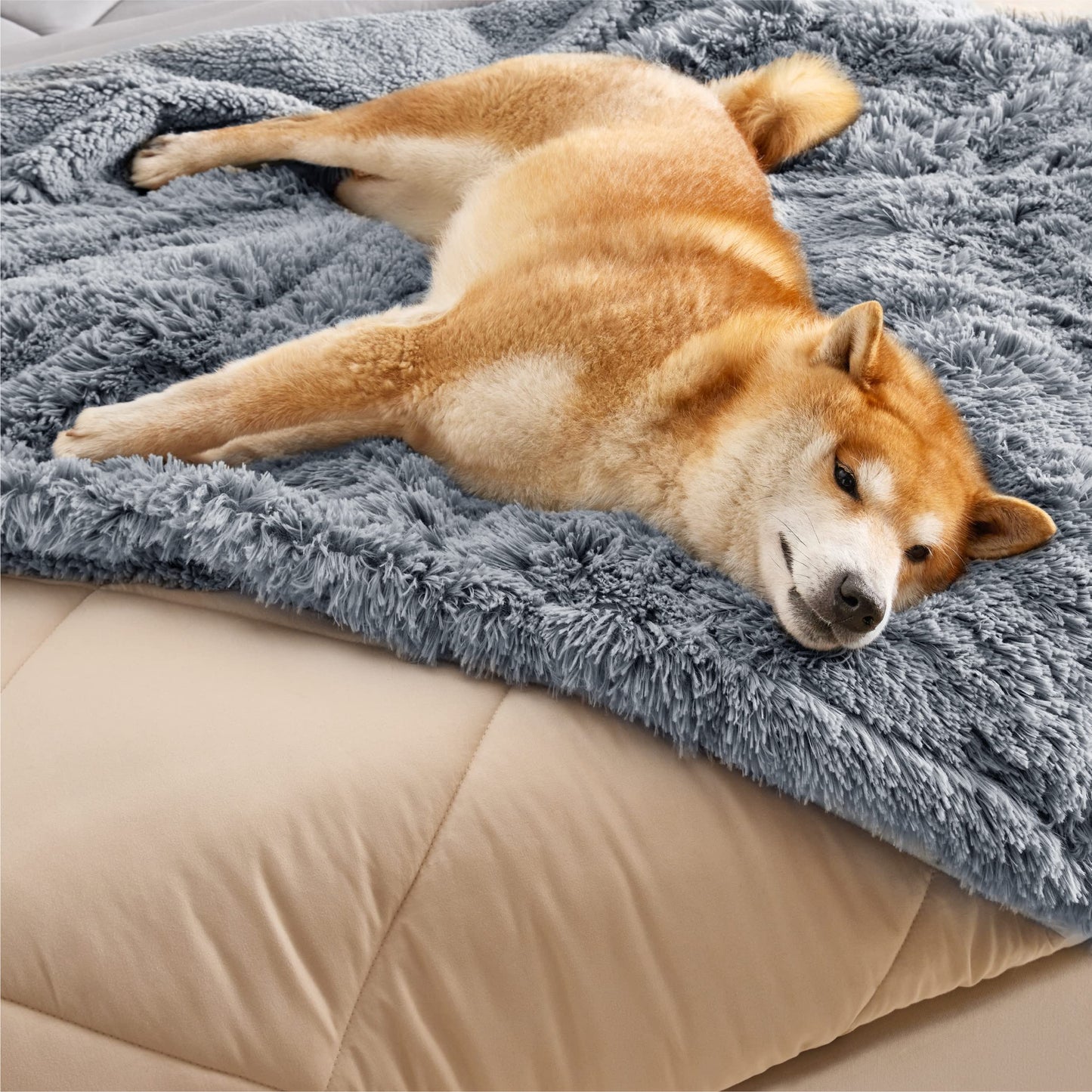 Bedsure Waterproof Dog Blankets Large - 100x120cm Dog Blankets Large Washable for Dogs, Fluffy Pet Throw Blanket for Sofa Bed Protector, Grey