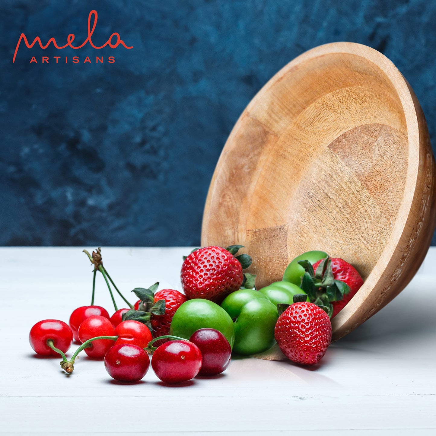 Mela Artisans 12 in Wide x 4.5 in Tall Jasmine Mango Wood Bowl – Hand-Carved Decorative Serving and Fruit Bowl with Whitewash Finish for Kitchen Counter, Salad, Bread and Home Decor