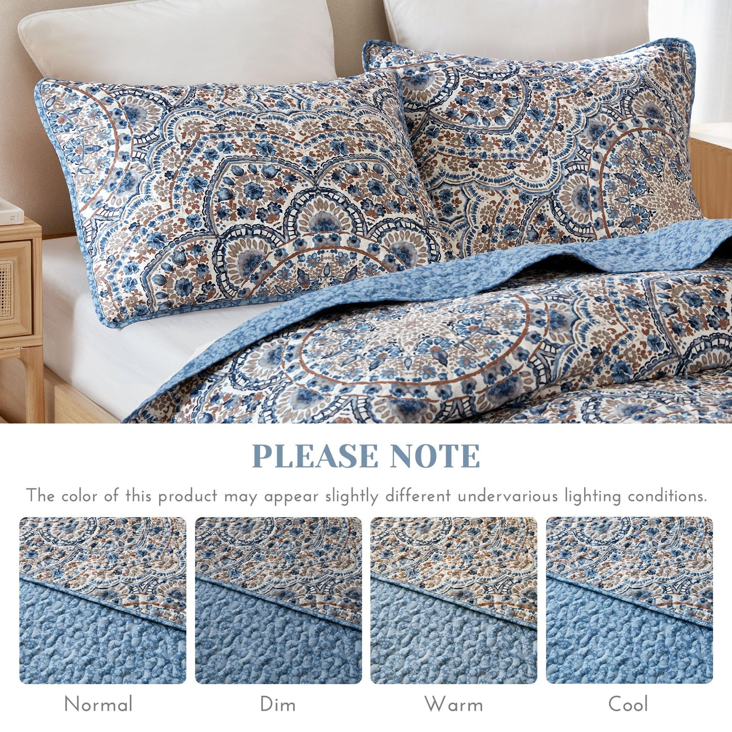 Comfort Spaces Valerie Boho Quilt Set Twin/Twin XL Blue - Soft Reversible Watercolor Medallion Bedding, Lightweight All Season Bedspread for Kids Teens Dorm Guest Room