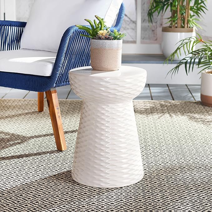 Safavieh Castle Gardens Collection Daphne White Glazed Ceramic Garden Stool