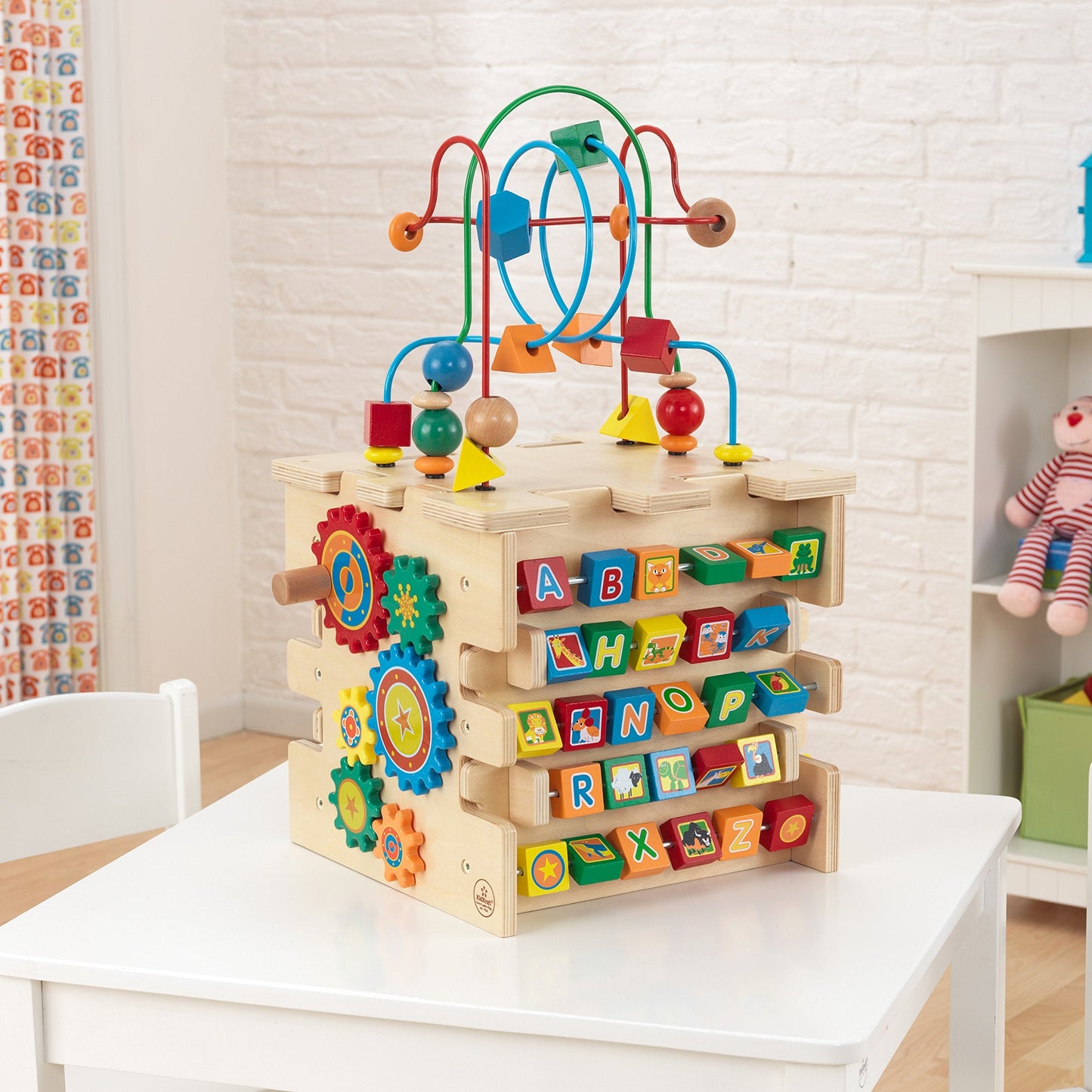 KidKraft Deluxe 5-Sided Wooden Activity Cube for Toddlers and Young Children, Activity Center for 1 Year Old with Bead Maze and Alphabet Letters, Educational Toys for Kids, 63298