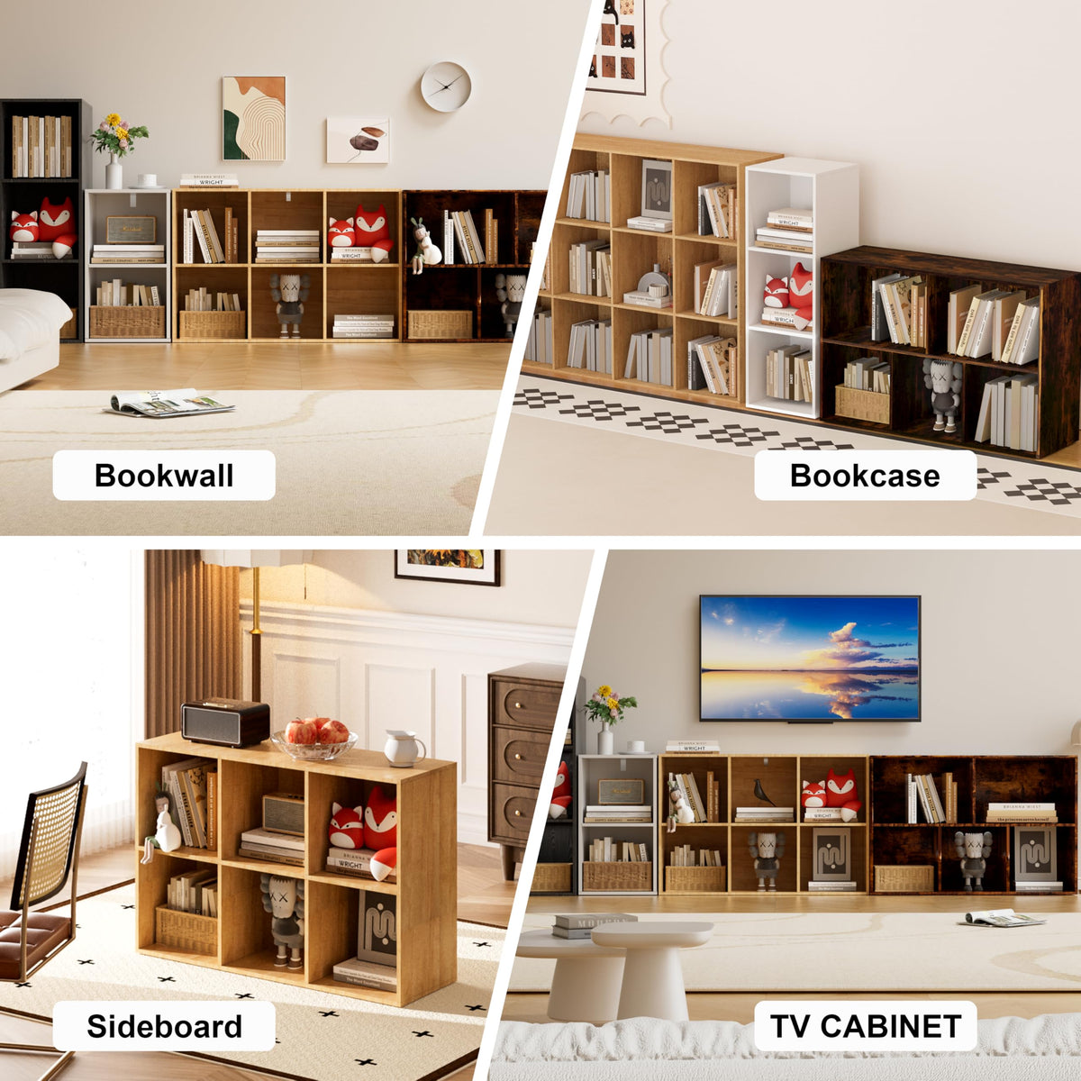 Nestwise Book Shelf, Wooden Cube Storage Organizer with 11" Open Cubes, Stackable Bookcase for Room Divider Storage, Bookshelf for Living Room, Bedroom, Office (Indonesian Antique Oak, 2-Cube)