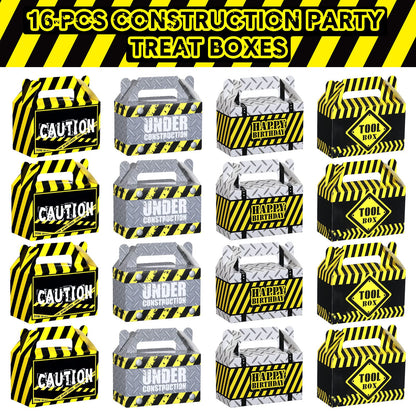 Marspark 16 Pack Construction Party Favor Boxes Construction Birthday Supplies Truck Themed Gift Bags for Treat Candy Goodie Party Decorations
