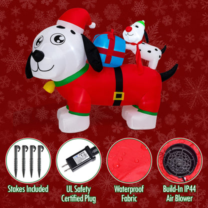 PRESENCE Christmas Inflatables Outdoor Decorations - 5FT Christmas Blow Up Dog Family LED Lights with Gift Box, Winter Decor Xmas Kids Gift for Outdoor Yard Decorations