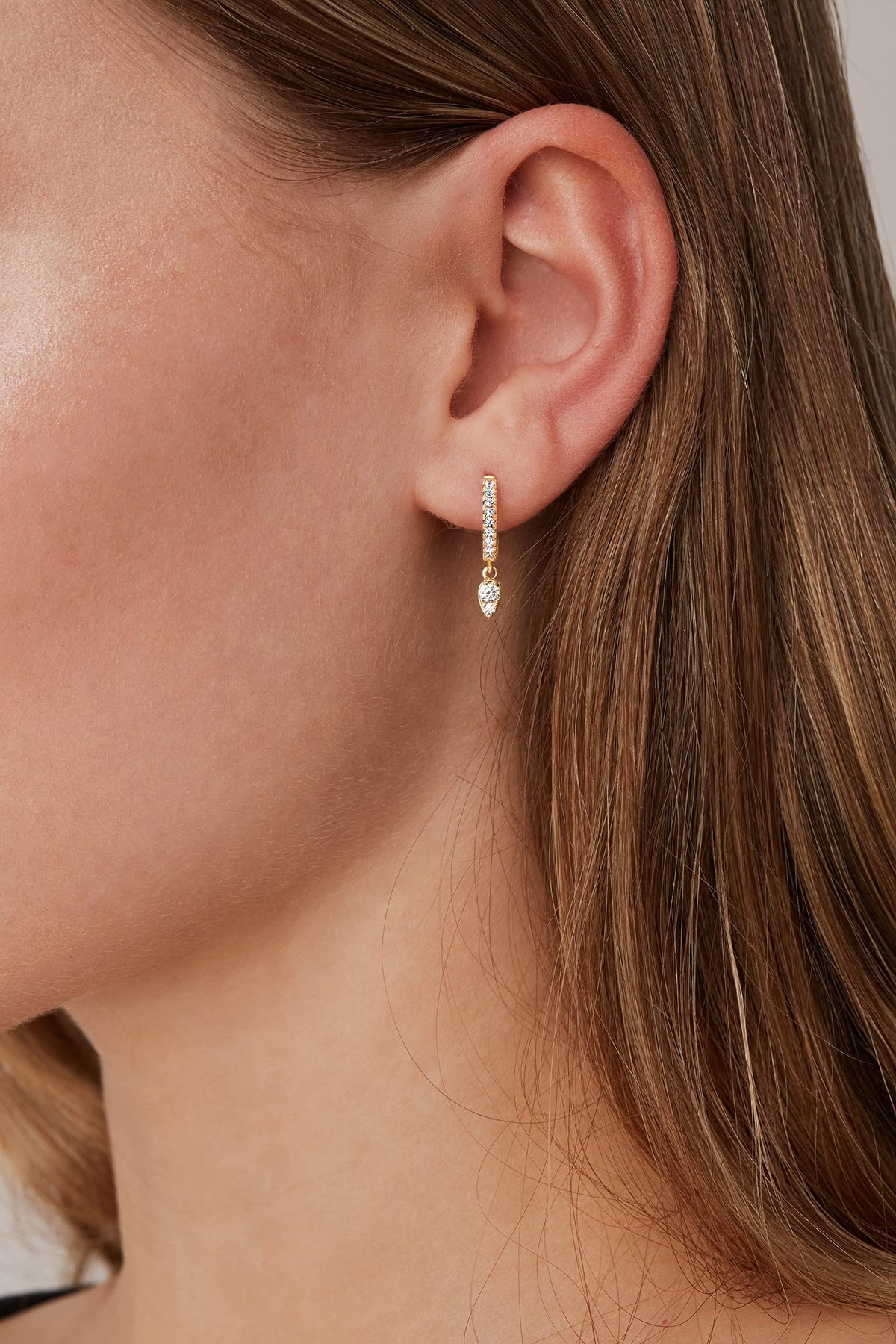 PAVOI 14K Yellow Gold Plated 925 Sterling Silver Post Small Hinged Huggie With Dangle | Trendy Tear Drop Shaped Cubic Zirconia Dangle Hoop Earrings For Women