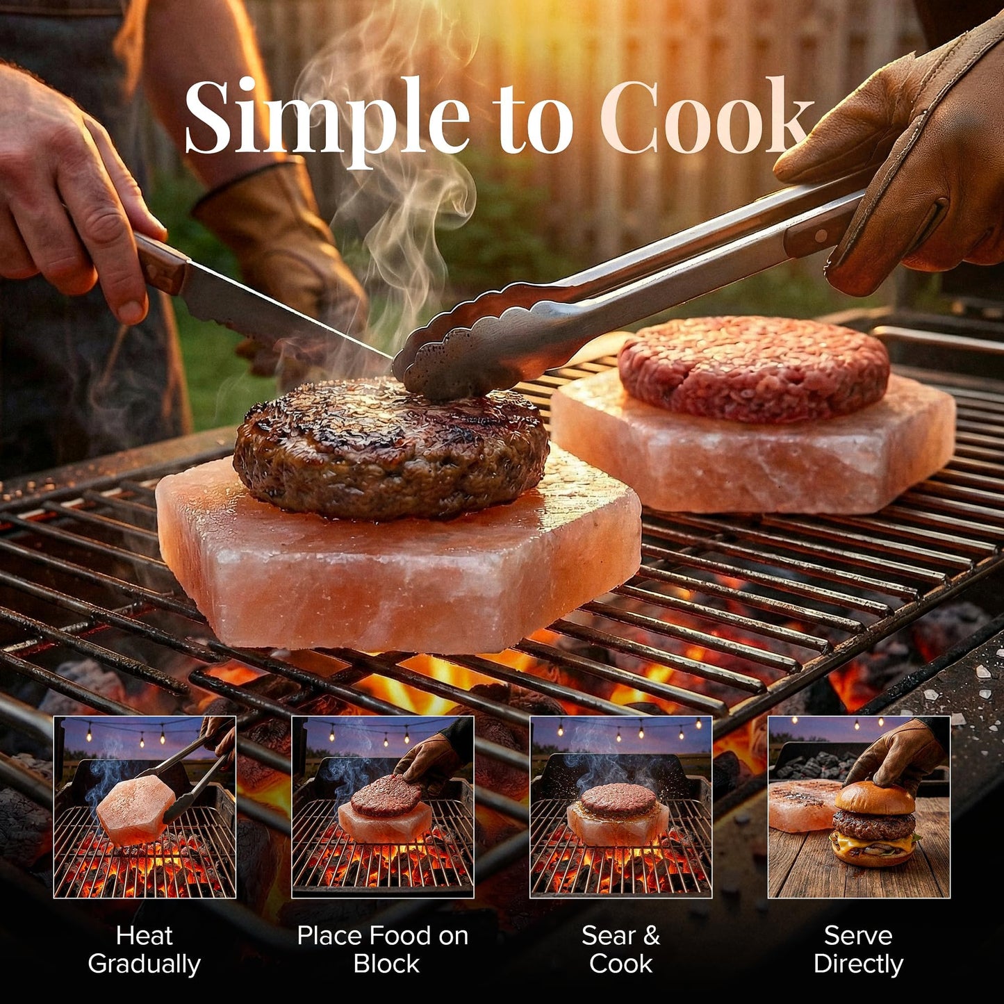 UMAID Sizzle Block™ Himalayan Salt Block 2 Pack (6" Hexagon) – Food Grade Himalayan Salt Slabs for Burgers, Steak, Seafood & Vegetables – Heat for Grilling & Cooking or Chill for Sushi, Charcuterie & Food Presentation – Unique Gifts for Men & Dad Gifts fo