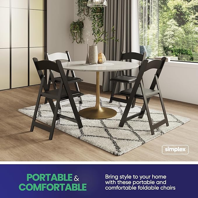 SIMPLEX 8 Black Resin Stackable Folding Chair - Comfortable Black Foldable Chair - Folding Chairs with Padded Seats - Indoor/Outdoor Folding Chairs for Events - Lightweight Foldable Chairs (8 Pack)