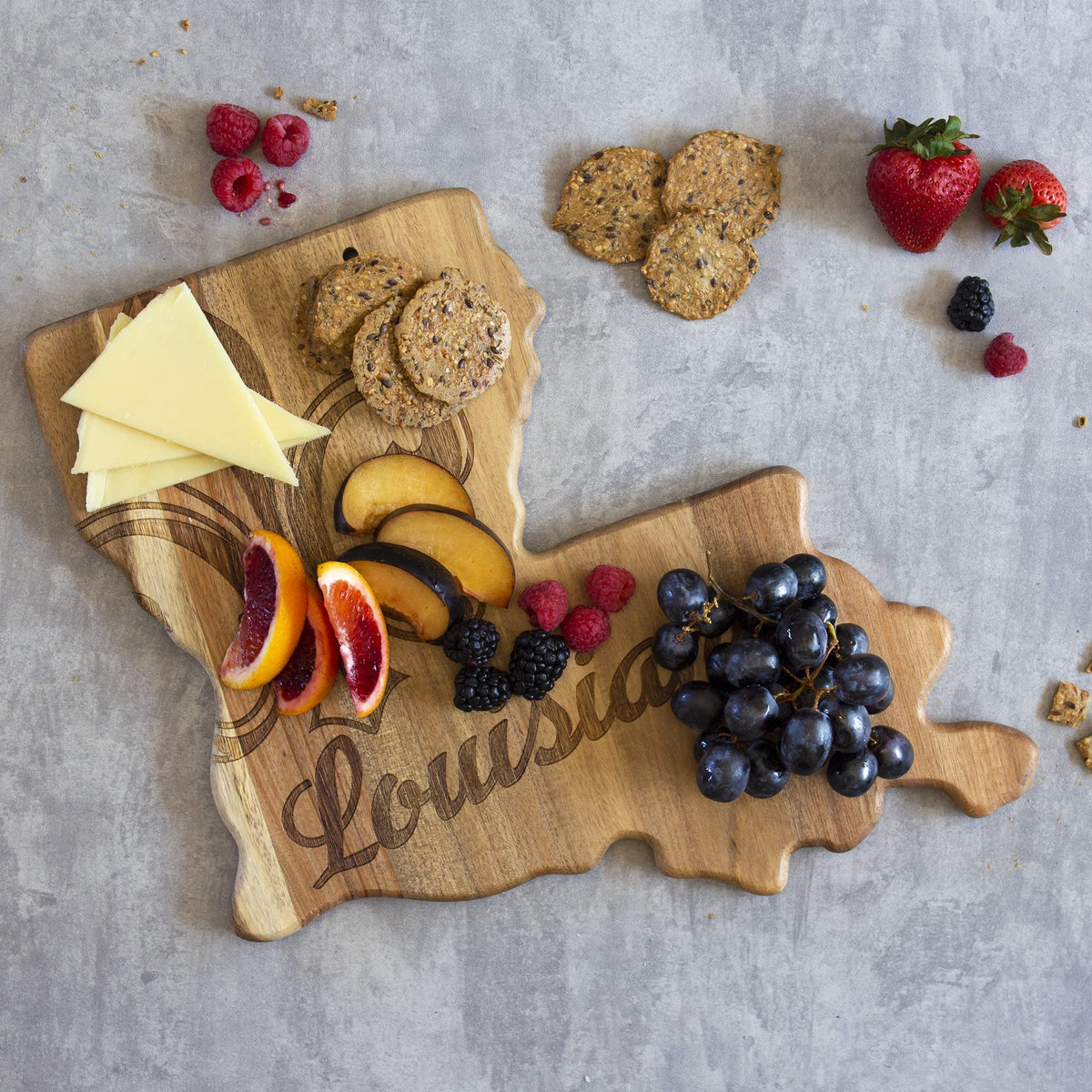 Totally Bamboo Rock & Branch Origins Series Louisiana State Shaped Cutting Board and Charcuterie Serving Tray, Includes Hang Tie for Wall Display