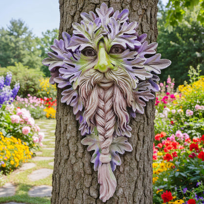 Euiroet 7.9" Real Tree Face Hugger Statue, Garden Whimsical Resin Statues with Foliage Features, Outdoor Fairy Elve Accent Yard Art, Halloween Trees Decorations Outdoor Wall Mounted Statue
