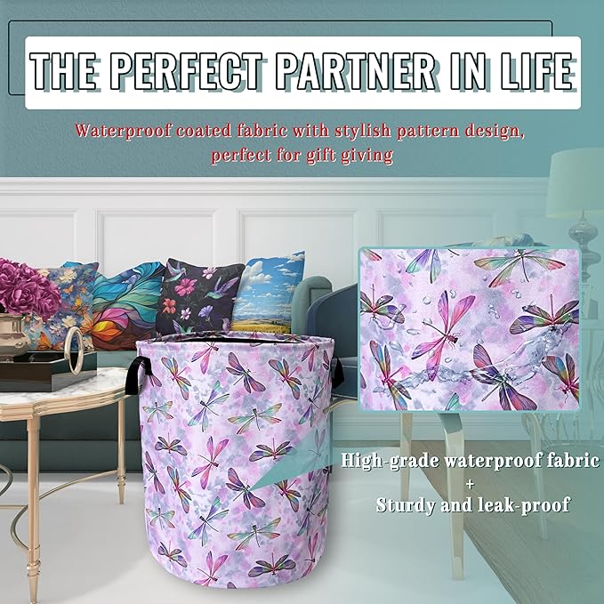 Watercolor Dragonfly Laundry Basket Foldable
