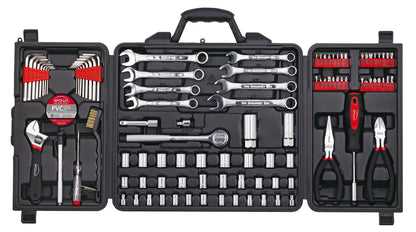 Apollo Tools 101 Piece Mechanic Tool Set for Roadside Emergencies. SAE and Metric for Mechanical Repairs for Boating, RV, Bikes, in Compact Carrying Case - Red - DT0006