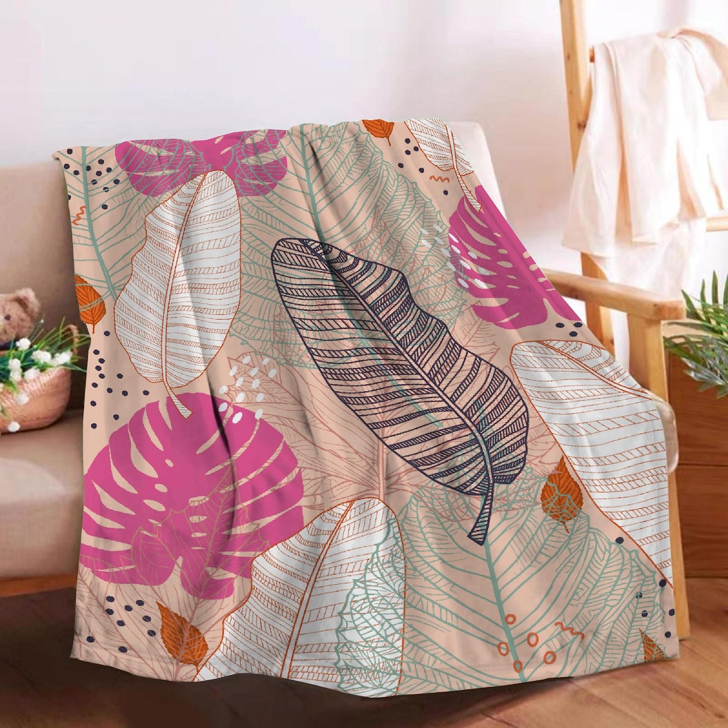 Blanket Leaves Tropical Plants Leaf Soft Cozy Throw Lightweight Microplush Blankets for Couch Bed Sofa All Season Warm-50 in x 40 in Small for Kids
