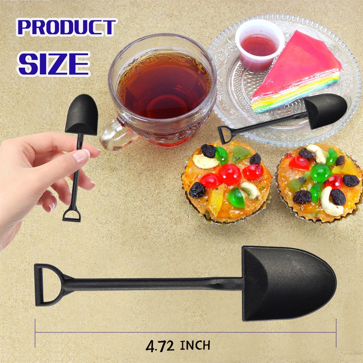 OaaXbbECco Novelty Mini Shovel Shape Spoons Cute Disposable Plastic Dessert Spoons (50)