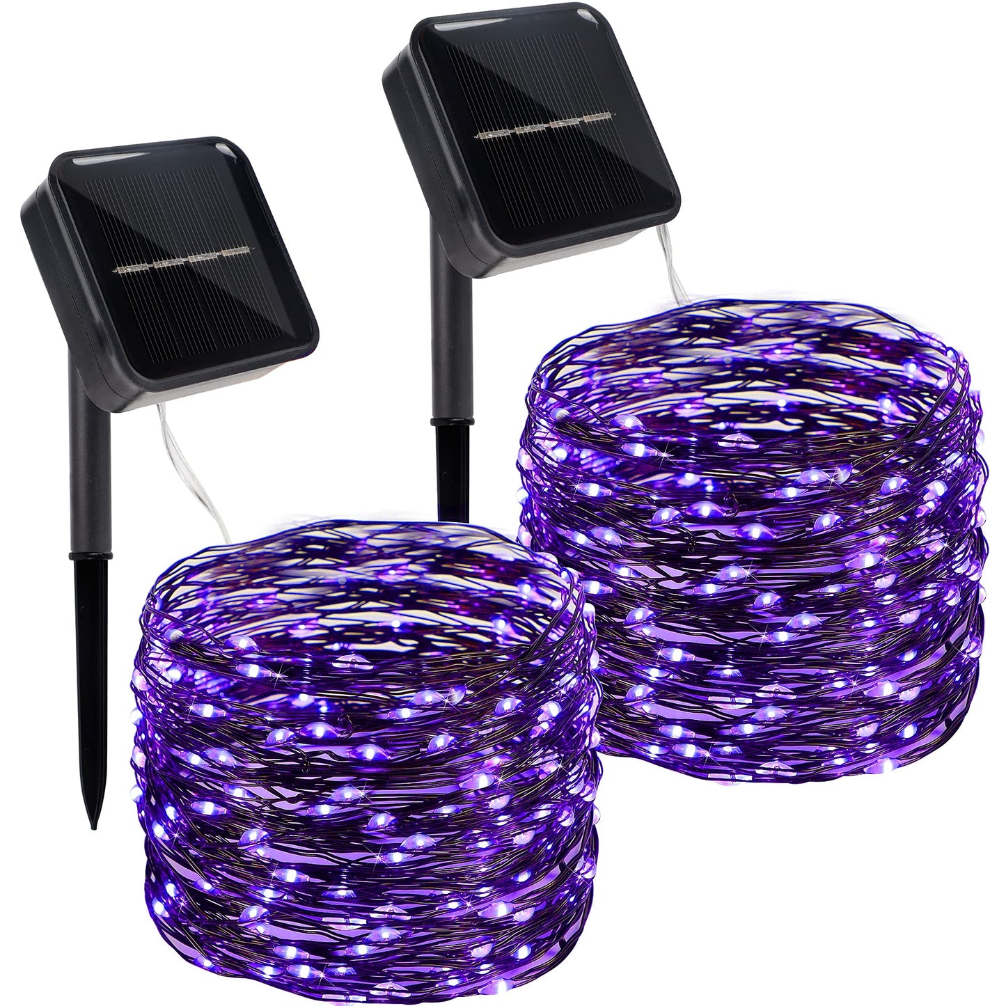 Twinkle Star 2 Pack Outdoor Solar String Lights, Total 80FT 240 LED Solar Powered Halloween Decorative Fairy Lights with 8 Modes, Waterproof Black Wire Light Patio Yard Wedding Party, Purple, 2 Pack