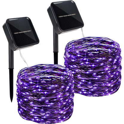 Twinkle Star 2 Pack Outdoor Solar String Lights, Total 80FT 240 LED Solar Powered Halloween Decorative Fairy Lights with 8 Modes, Waterproof Black Wire Light Patio Yard Wedding Party, Purple, 2 Pack